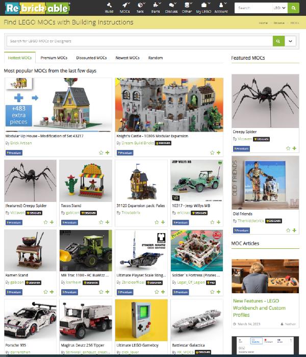 page d'accueil de rebrickable